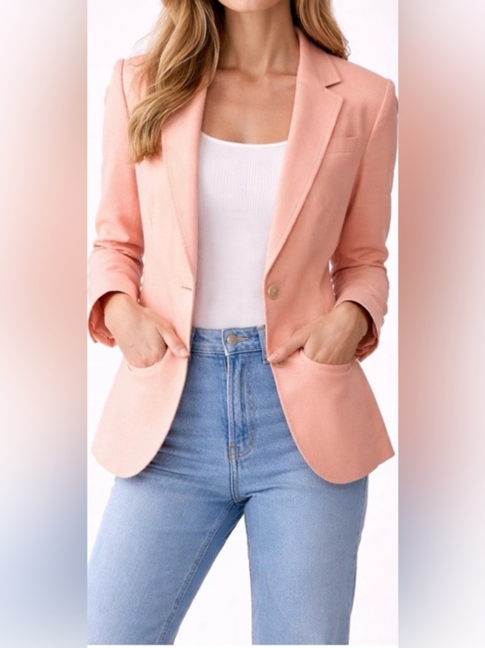 Banana Republic Peach Linen Blazer Tailored Summer Jacket